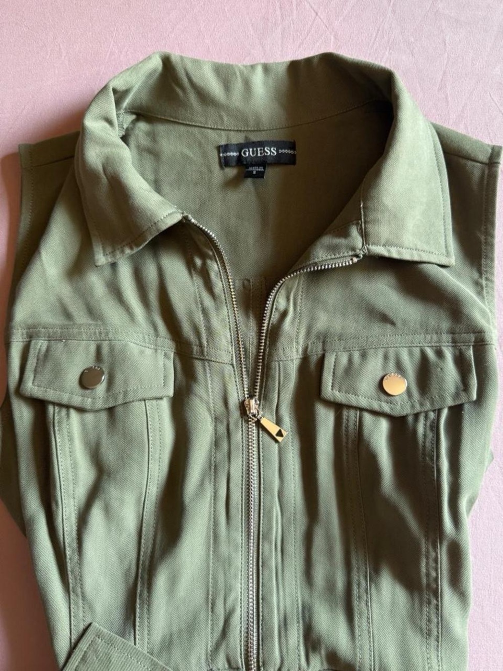 Guess Olive Green Sleeveless Zip Utility Dress - Picture 3 of 4